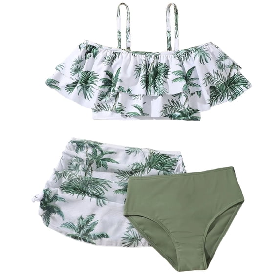 6T Swimsuit Girls Tankini Girls Tankini Swimsuit Criss Cross Ruched Tankini Sets with Print Shorts 3 Piece Bathing Suits for Girls Swim 9-18Y