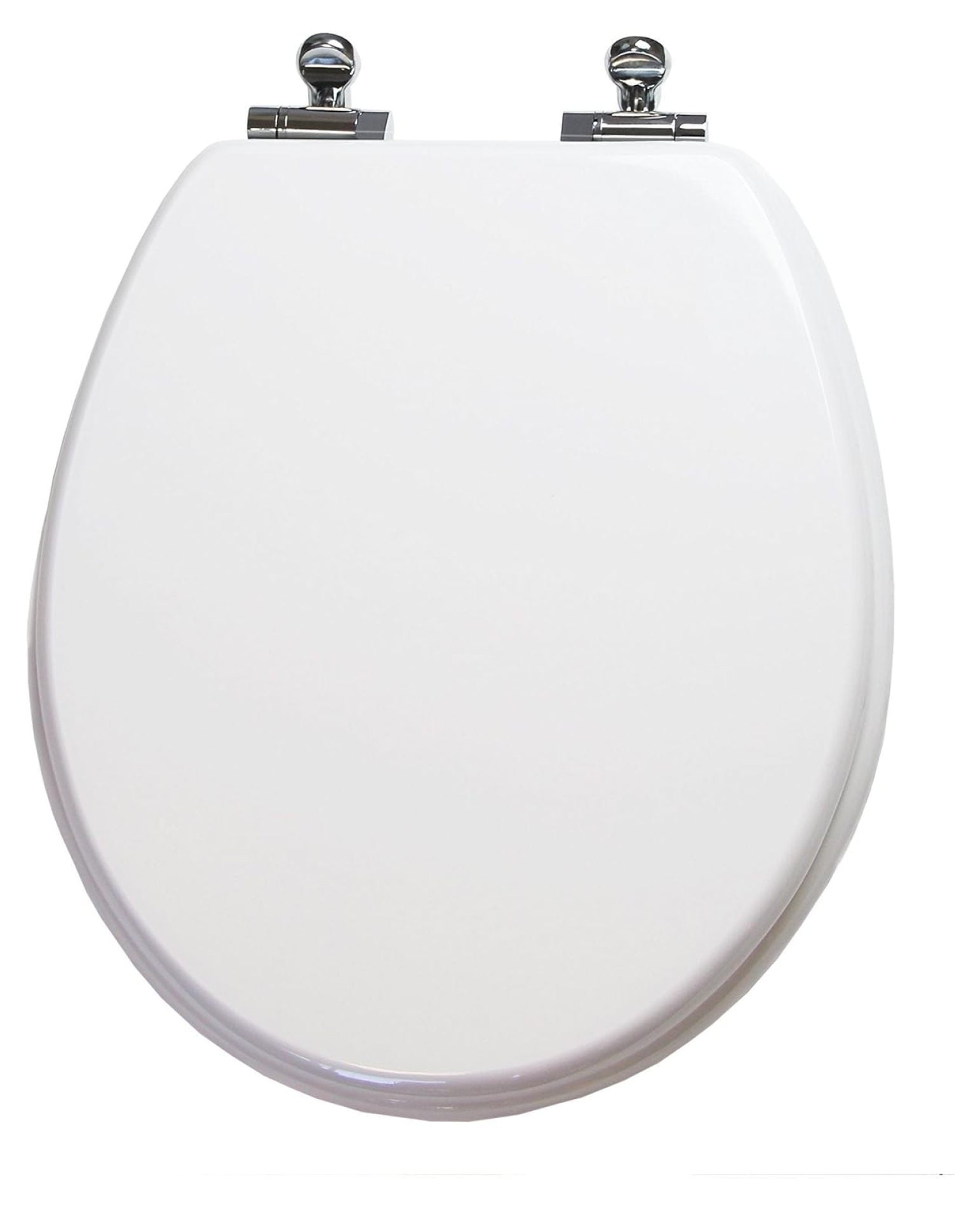 White Composite Round Toilet Seat with Chrome Hinges