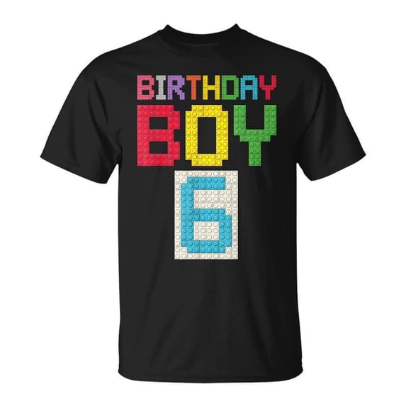 6Th Birthday Boy Master Builder 6 Years Old Block Building TShirt ...