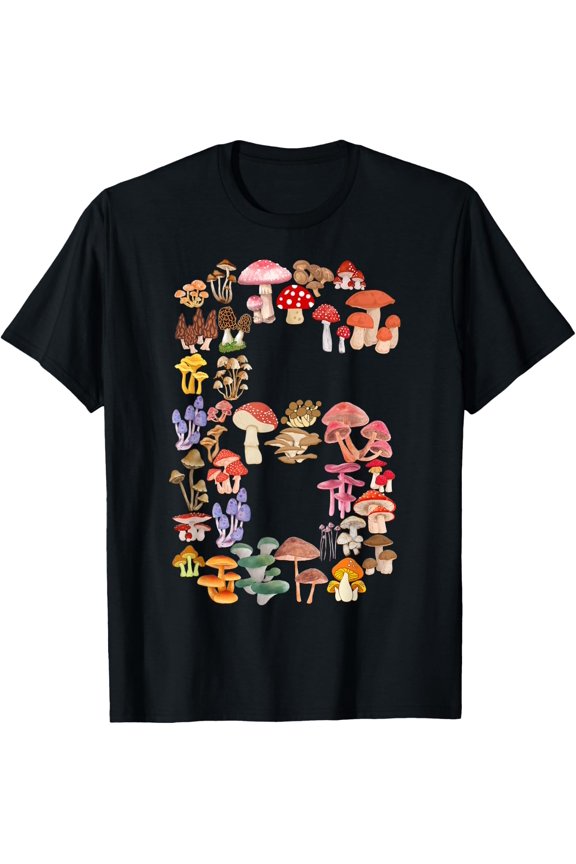 6Th Birthday Mushroom Themed 6 Year Old Boys Girls T-Shirt Size S-5XL
