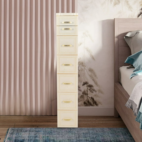 6Tier Bathroom Floor Cabinet, Vertical Storage Unit with Drawers and Casters Organizer with Wheels Elegant Storage Chest for Bedroom Bathroom Entryway Dorm Small Spaces, Beige