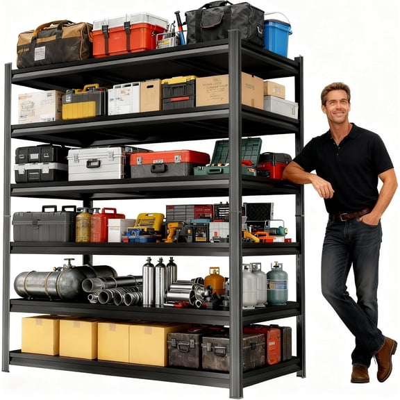 6Tier Metal Garage Shelving, Heavy Duty Garage Storage Shelves, 3000 lbs Adjustable Standing Shelf Units, for Warehouse,Basement, Kitchen, Living Room, Laundry, Double-Layer Columns (78×46×20in)