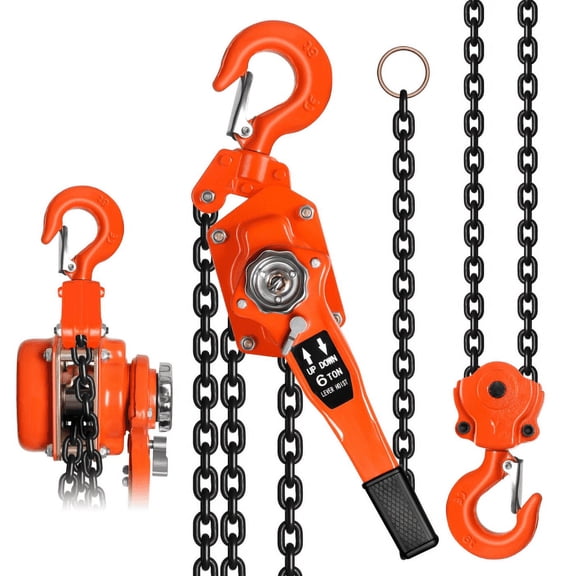 6Ton/13200LBS Manual Lever Chain Hoist, Galvanized G80 Chain, 20-Foot Height, 101.5 Lbs Weight, Lever Chain Hoist, Docks, Automotive Shops, Machinery Installation