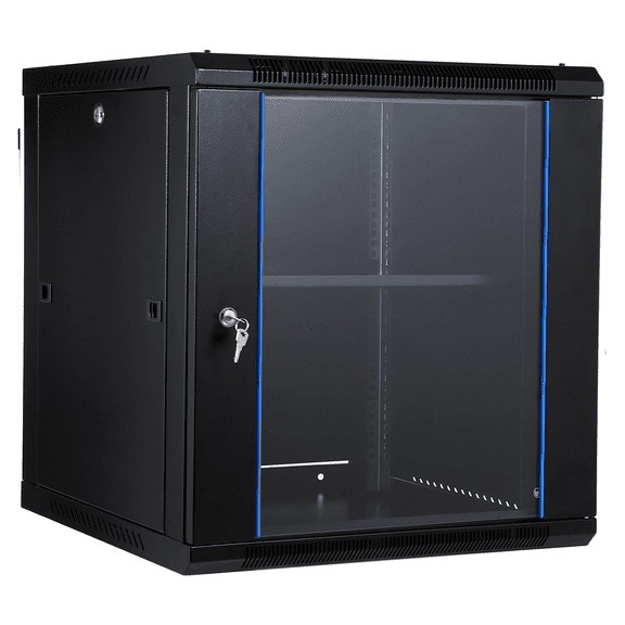 6U Professional Wall Mount Network Server Cabinet Enclosure 17.7 Inch Server Network Rack with Locking Glass Door & Removable Side Panels for Secure Data and Audio-Visual Installations