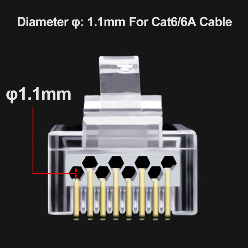 6U RJ45 Connector Cat6 Cat6A Jack UTP Gold Plated Pass Through