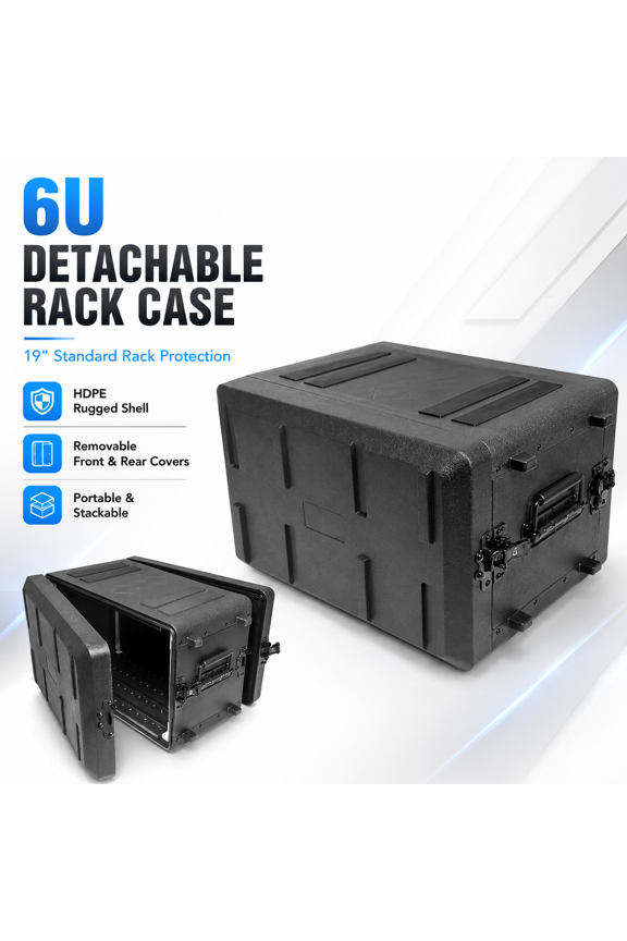 6U Rack Case Shallow 12" Depth, 19" Rackmount Flight Cases, Watertight Dust-Proof 6 Space Shock Mount Racks with Microphone Compartments