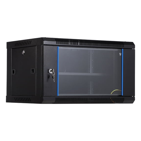 6U Wall Mount Network Cabinet - 17.7 in Deep Server Rack Enclosure with Locking Glass Door & Removable Side Panels, IT/AV Equipment Rack for Secure Data and Audio-Visual
