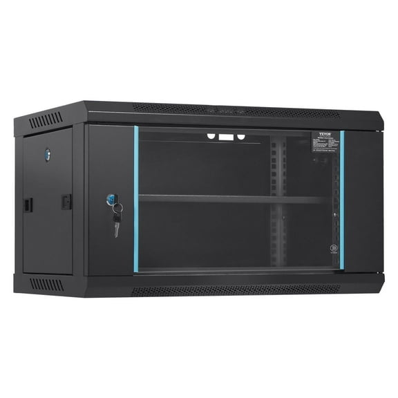 6U Wall Mount Network Server Cabinet, 15.5'' Deep, Server Rack Cabinet Enclosure, 200 lbs Max. Ground-mounted Load Capacity, with Locking Glass Door Side Panels, for IT Equipment, A/V Devices