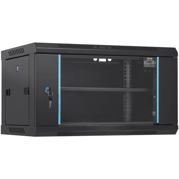 6U Wall Mount Server Rack Cabinet 15.5 Inch Deep 200 lbs Load Capacity Locking Glass Door for IT AV Equipment