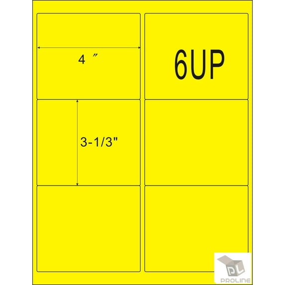 6UP 200 Sheets Neon Fluorescent Yellow Internet Shipping Labels 3-1/3" x 4" FBA Labels (1200 Labels)