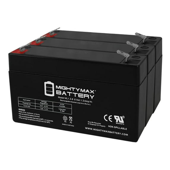 6V 1.3AH Rechargeable Replacement FOR Power-Sonic PS-612 SLA Battery (F1) - 3 Pack