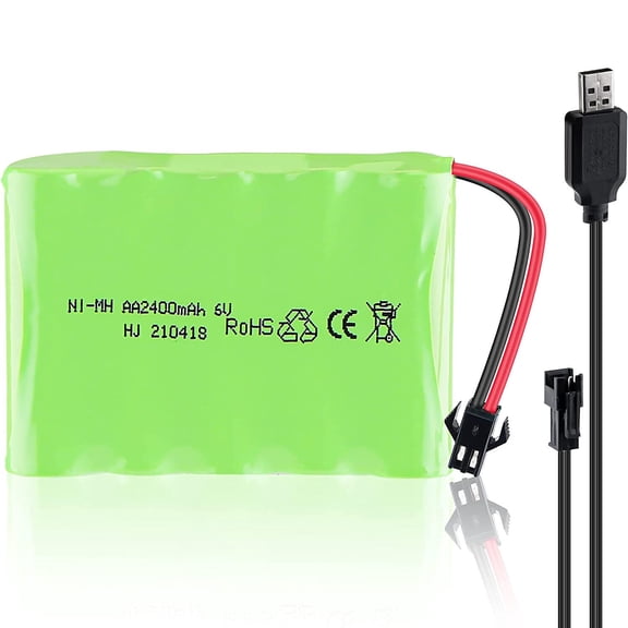 6V 2400mAh Ni-MH AA Rechargeable Battery Pack with SM-2P 2Pin Plug and USB Charger Cable for RC Truck Cars Vehicles