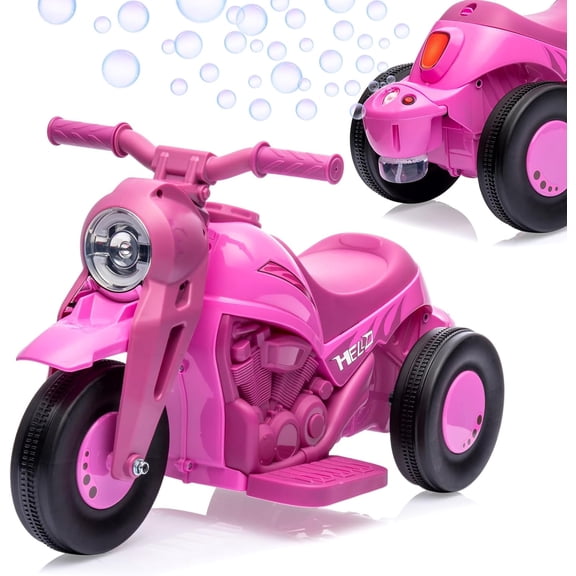 6V 3-Wheel Electric Bubble Motorcycle Ride-On with LED Lights, Music, 1-Hour Playtime, Forward/Reverse, 66 lbs Capacity