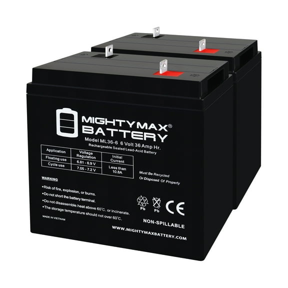 ML36-6NB - 6 Volt 36 AH, NB Terminal, Rechargeable SLA AGM Battery - 2 Pack