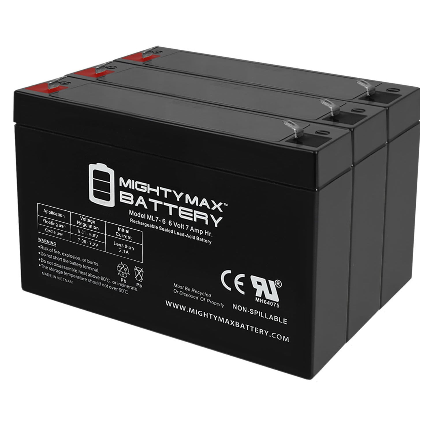 6V 7Ah SLA Battery Replacement for Golf Cart, Scooter - 3 Pack