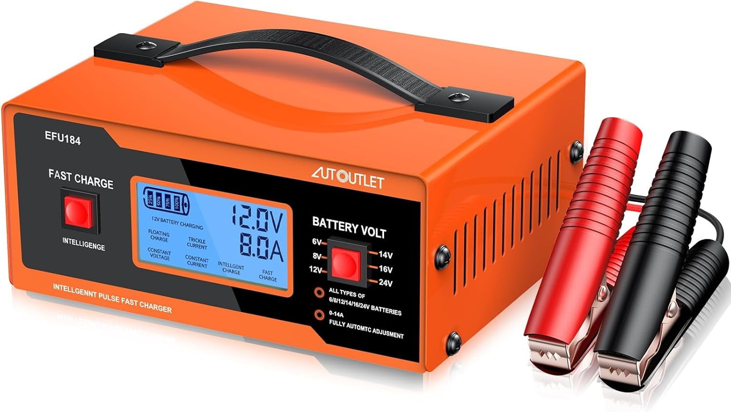 6V/8V/12V/14V/16V/24V Automotive Smart Battery Charger Maintainer - Fully Automatic, 7-Stage Charging, Digital Display, Overcharge Protection, Trickle Charger for Cars/Trucks/Boats