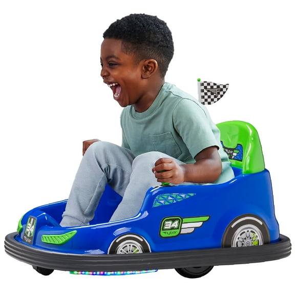 Kid Trax 6V Bumper Car Ride-On Toy, Blue, 360 Spin with LED Lights, Soft Bumpers, Safety Belt