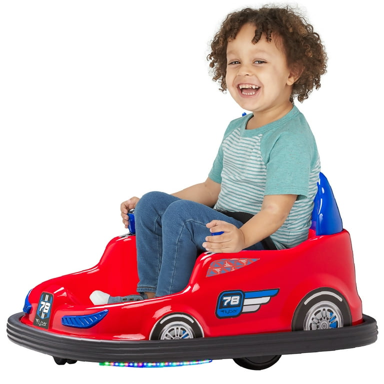 Kid Trax 6V Bumper Car Ride-On Toy, Red, 360° Spin with LED Lights
