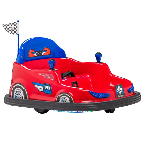 Kid Trax 6V Bumper Car Ride-On Toy, Red, 360&deg; Spin with LED Lights, Soft Bumpers, Safety Belt