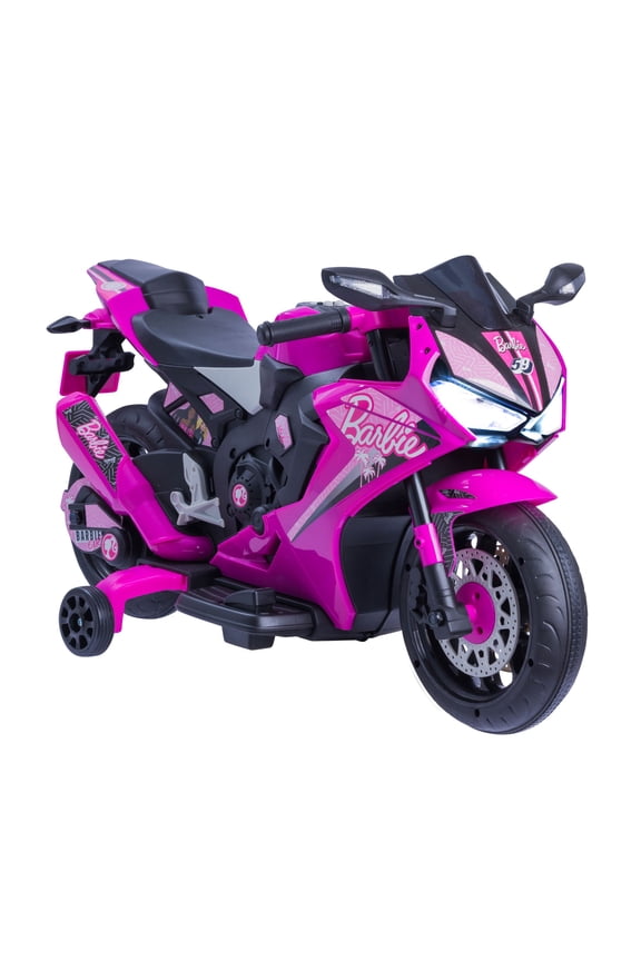 6V Barbie Motorcycle Ride on, Max 1 mph, for Kids Ages 3+ Years, by Flybar