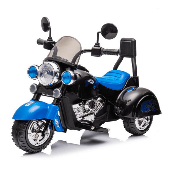 6V Battery Kids Ride on Motorcycle Toy, 3-Wheel Motorbike with LED Colorful Headlights and Horn, Riding on Electric Harley Motorcycle for Boys/Girls, Blue