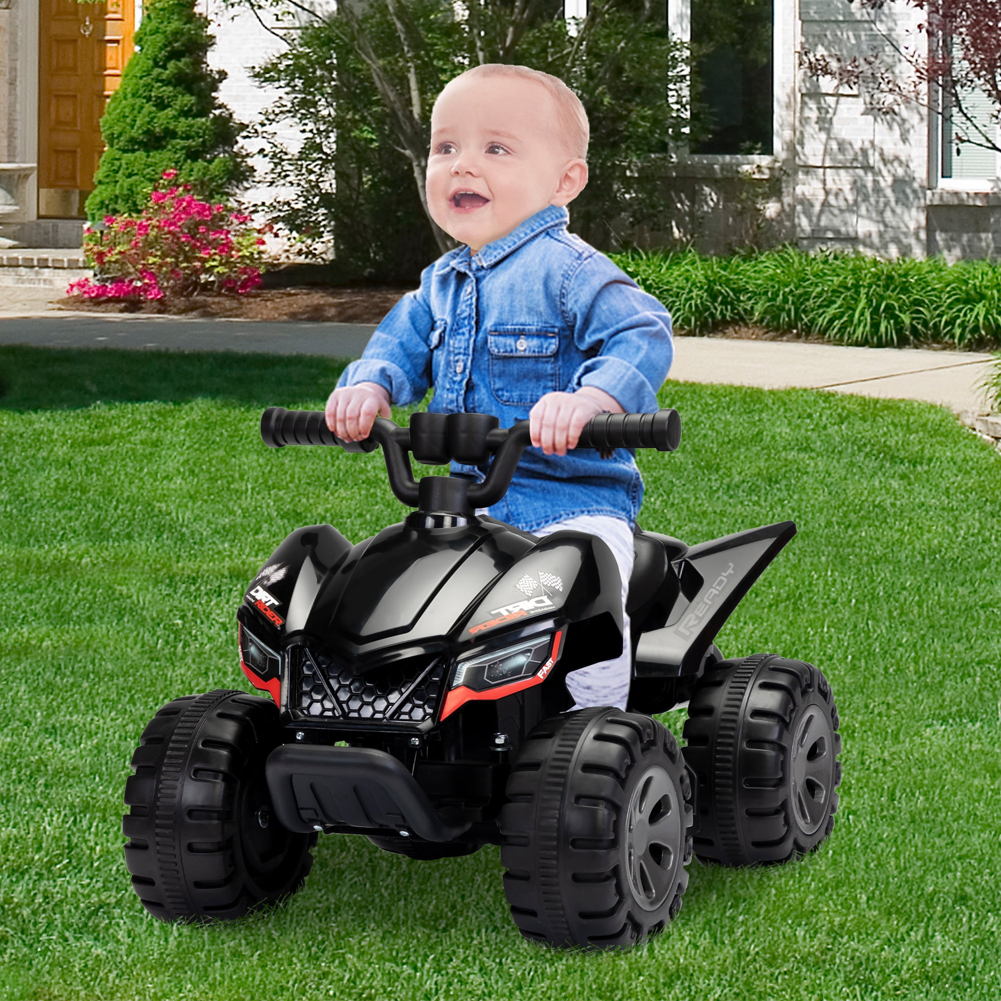 6V Black Kids Ride-On Quad with LED Lights and Music