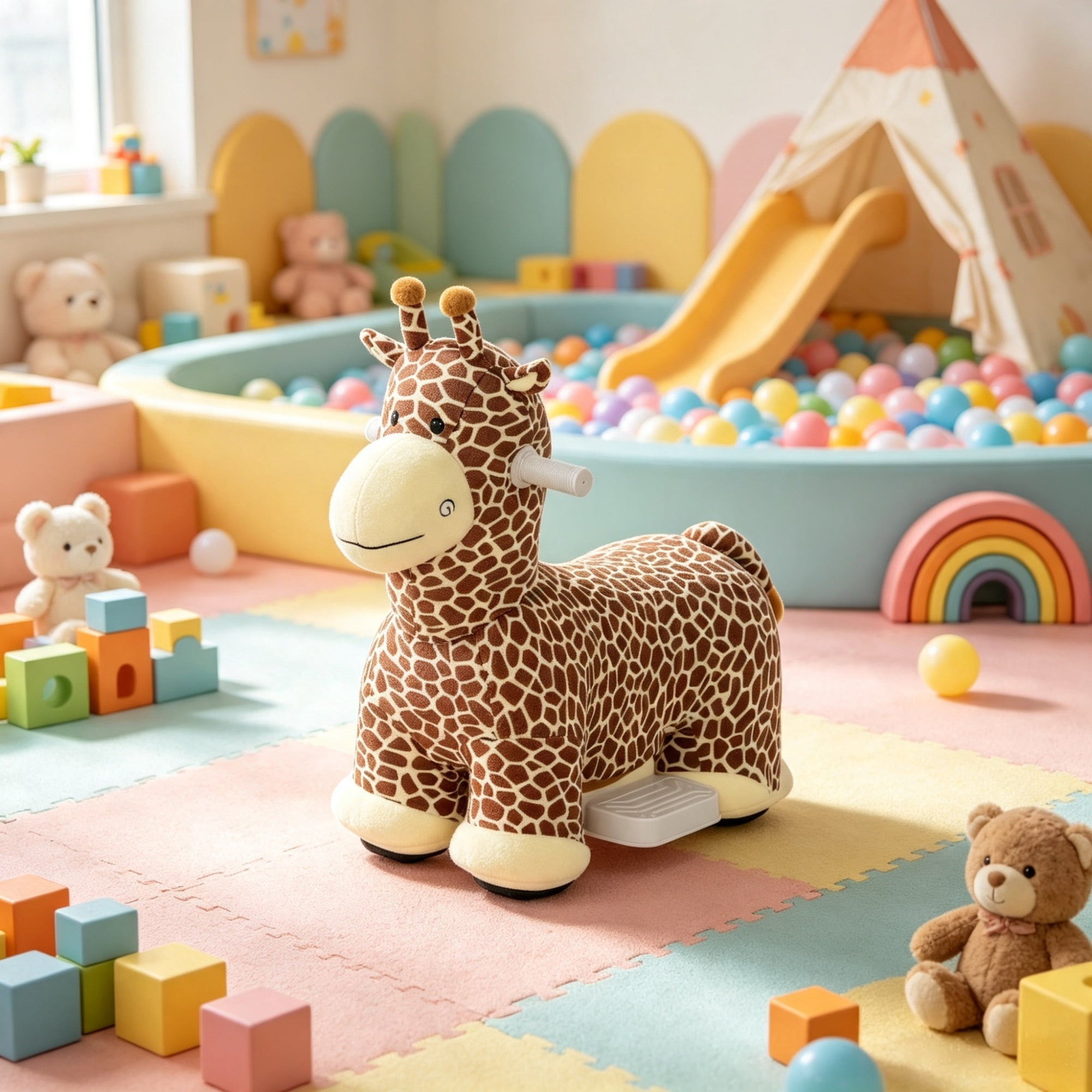 6V Battery Powered Ride On Giraffe, for Outdoor Backyard Fun, Kids Ride On Toy, Washable Cover, Music, 1.5-5 Years, Brown