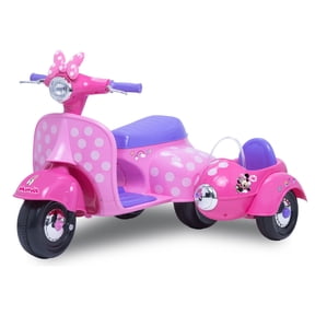 6V Disney Minnie Mouse Happy Helpers Scooter with Sidecar Ride-On Toy by Kid Trax, 1 mph