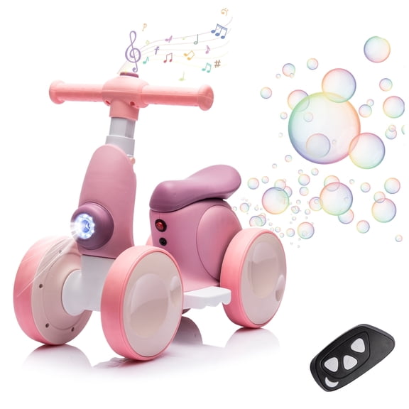 6V Electric Baby Balance Bike with Bubble Machine,4 in 1 Toddler Balance Bike w/Remote for 1 Year Old Boys Girls Kids Bubble Bike Ride on Toys w/Powered Motor,Music,LED Lights (Purple)
