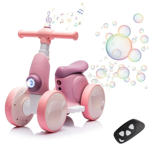 6V Electric Baby Balance Bike with Bubble Machine,4 in 1 Toddler Balance Bike w/Remote for 1 Year Old Boys Girls Kids Bubble Bike Ride on Toys w/Powered Motor,Music,LED Lights (Purple)