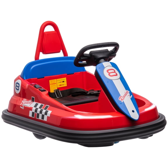 6V Electric Bumper Car for Toddlers 18-48 Months, 360° Rotation Ride on Toy with EVA Bumper Edges, LED Lights, Music, Horn, and Safety Belt, Red Plastic Indoor Outdoor Kids Ride On