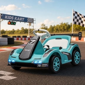 6V Electric Drift Go Kart Ride-On Car, Dual 380 Motors, 2.4GHz Remote Control, LED Lights, MP3/AUX Music, 2 Speeds, Up to 2 MPH, Ages 312,Green