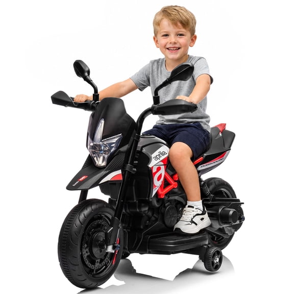 6V Electric Ride-On Dirt Bike for Toddlers Ages 3-5 - Training Wheels - Spring Suspension - Dual Headlights, Music & USB - Battery Powered Kids Motorcycle - Color: Red