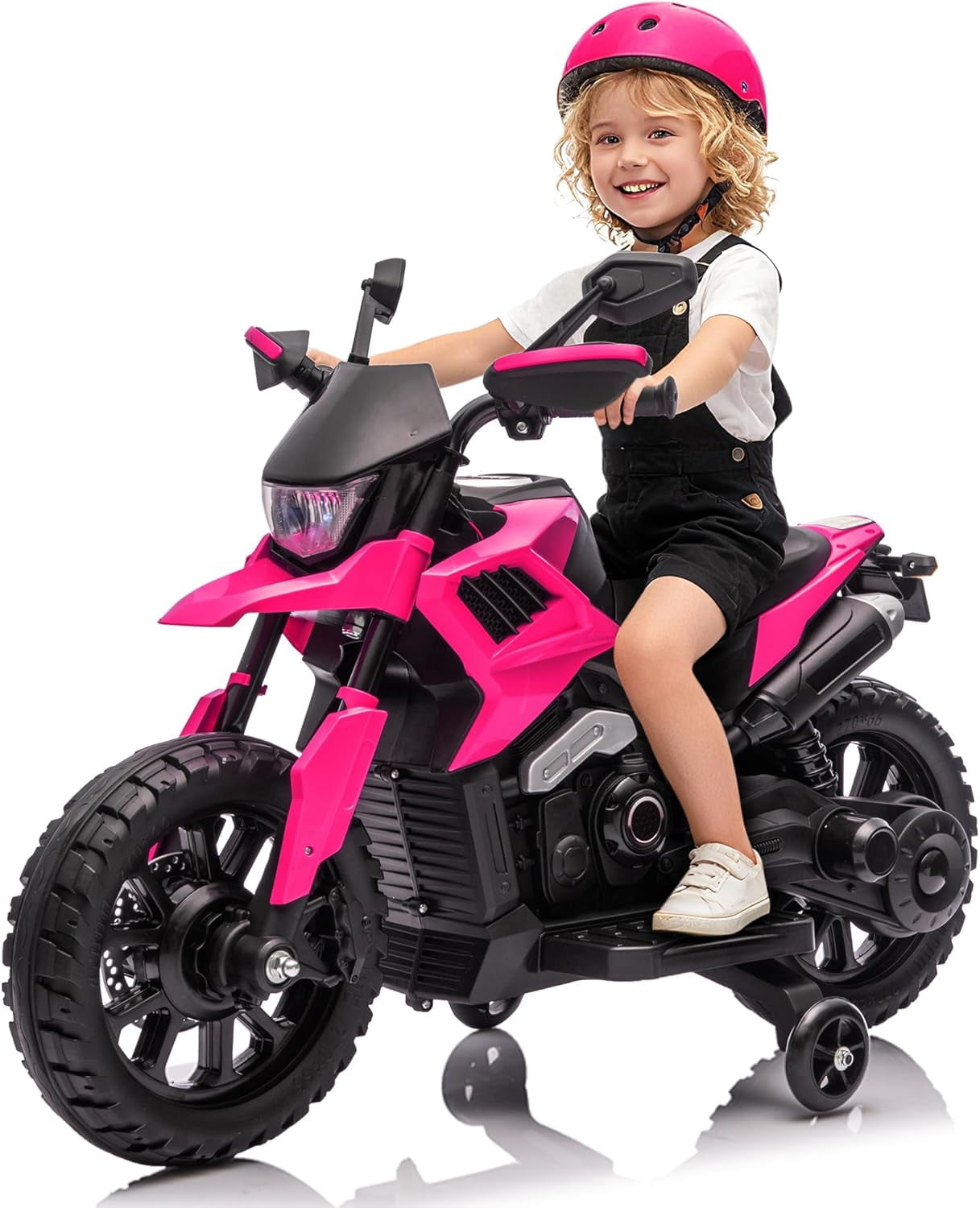 6V Electric Ride-On Motorcycle with Training Wheels, LED Headlight ...