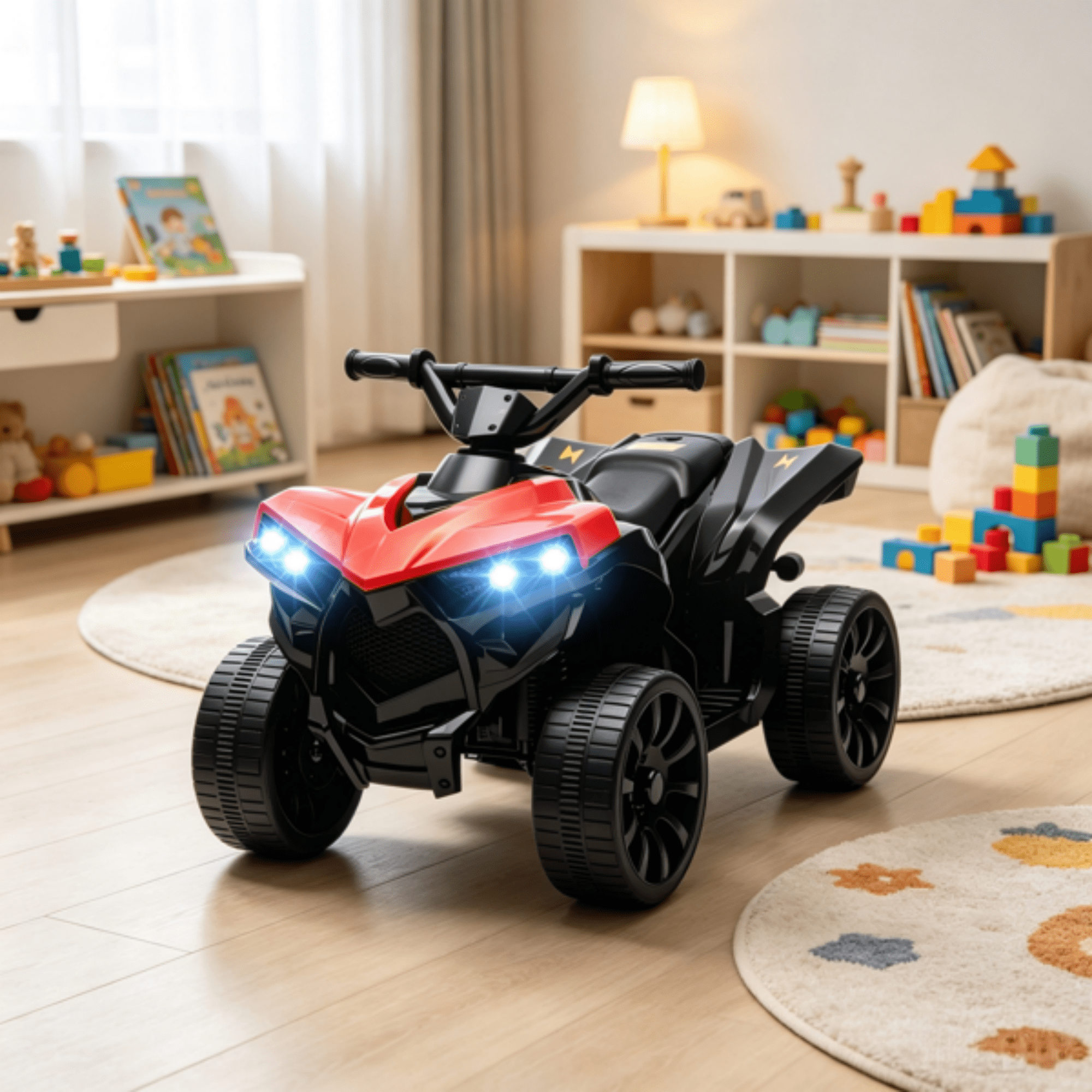 6V Kids ATV 4-Wheeler, Electric Ride-On with Music & LED Headlights, Indoor & Outdoor, Ages 18-56 Months, Red