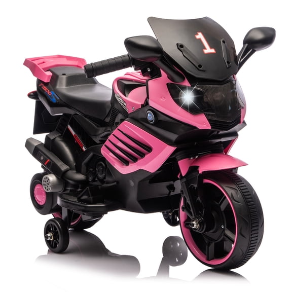 6V Kids Electric Ride On Motorcycle – Battery Powered Toy with Training Wheels, LED Headlight, Realistic Sounds & Music, Non-Slip Tires, Outdoor Bike for Boys & Girls Ages 3-6, Light Pink