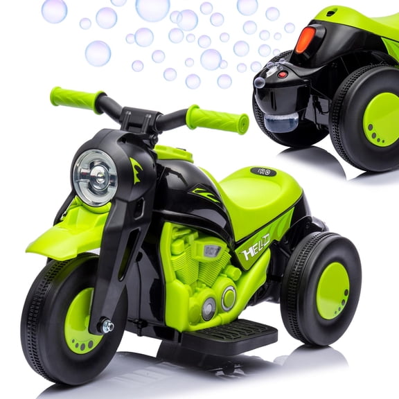 6V Kids Electric Ride-On Bubble Motorcycle - 3-Wheel Motorbike Toy with Bubble Maker, LED Headlights, Music & Pedal - Battery Powered, Forward/Reverse, Birthday Gift for Boys & Girls 3-8 - Avocado