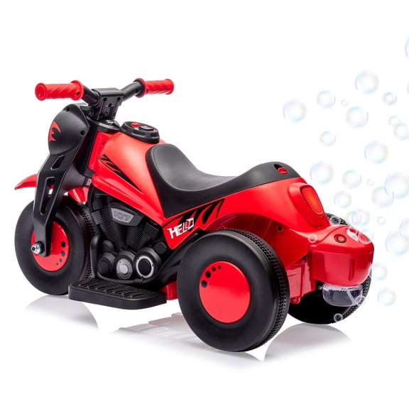6V Kids Electric Ride-On Motorcycle, 3-Wheel Ride-On Toy with Bubble Machine, LED Headlight, Music, Forward & Reverse, 66 Lb Capacity, Ages 3+, Red