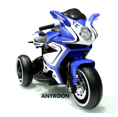 Anykoon 6V Kids Electric Ride On Motorcycle, Battery Powered Motorbike Toy with LED Lights & Music, Blue, for Ages 3-4