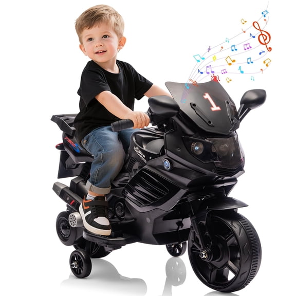 6V Kids Motorcycle with Training Wheels & Remote Control, Electric Ride-On Toy with Music & Headlight, Toddler Bike Gifts for Boys Girls Ages 3-6