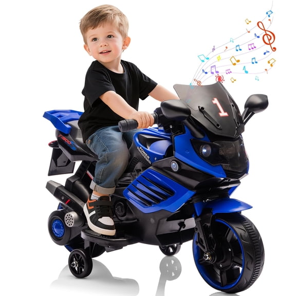 6V Kids Motorcycle with Training Wheels & Remote Control, Electric Ride-On Toy with Music & Headlight, Toddler Bike Gifts for Boys Girls Ages 3-6