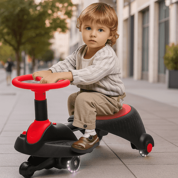 6V Kids Ride On Electric Wiggle Car,Flashing & Shock absorbing PU Wheels For Effective Floor Protection,Retractable,Steering Wheel Rotates 360°,Bluetooth ,3.11MPH for Kids aged 3+.Gift,66 LBS load