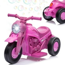 6V Kids Ride on Motorcycle, Battery Power Ride on Toy with Bubble Maker, LED Light, Music, Foot Pedal, Forward/Backward, Toddler Motorcycle for Boys Girls, Pink