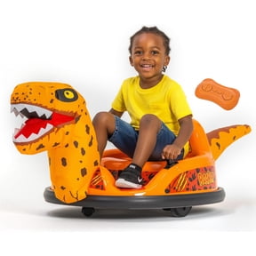 6V Raptor Dinosaur Toys Bumper Car - Kids Car to Drive, Ride On Toy, Auto-Inflated, w/Music, Parent Remote Control, LED Lights, 360 Spin, 1 MPH, Max Weight of 66lbs, Age 1.5-4 Years