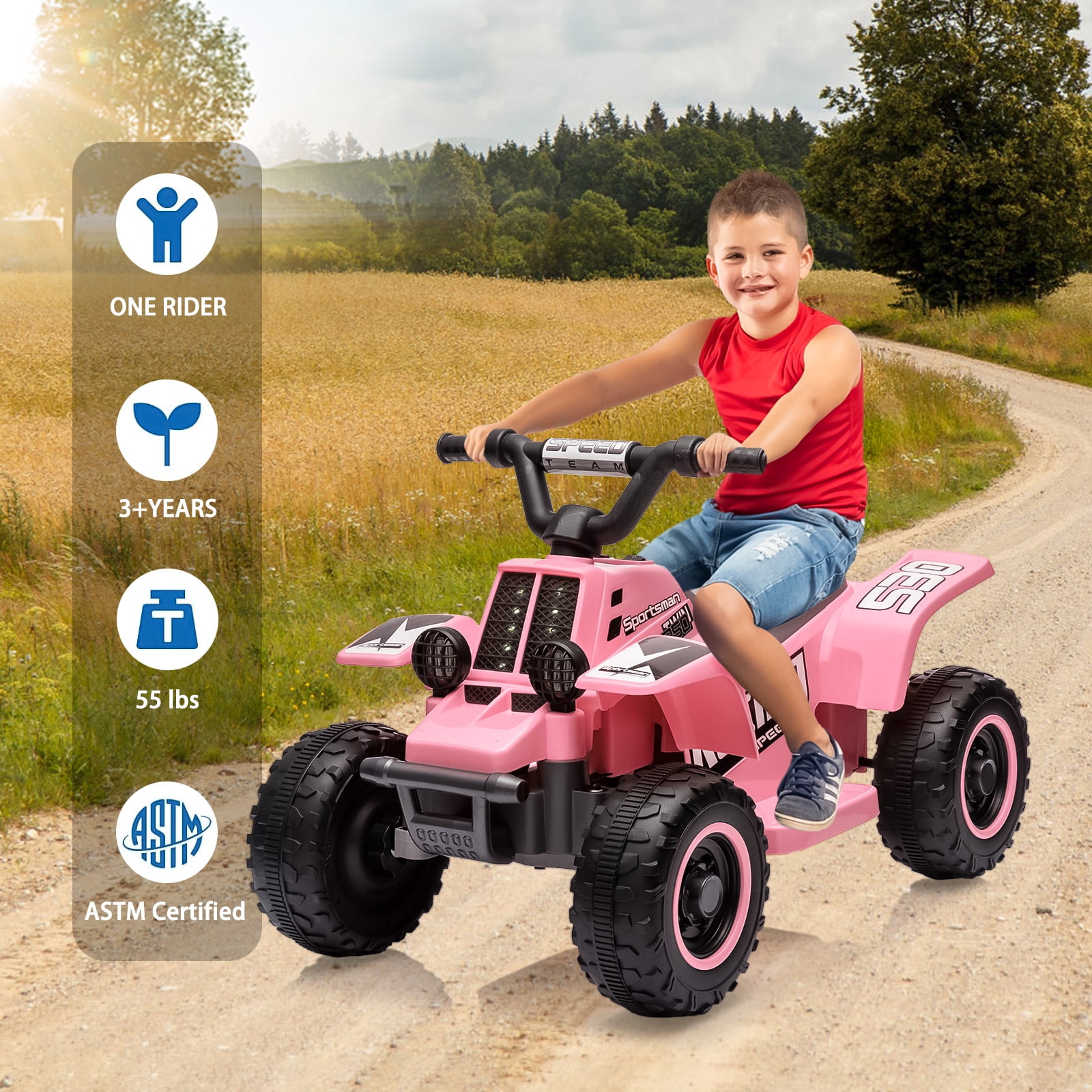 Pink 6V Kids Electric Quad ATV with Forward/Reverse Switch