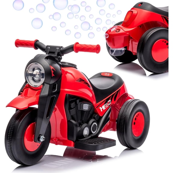 6V Ride-On Bubble Motorcycle With Bubble Maker-3-Wheeler With Light And Music-Birthday Gift-Red