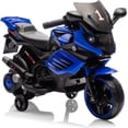 thumbnail image 1 of 6V Ride-On Motorcycle, Battery-Powered Electric Vehicle with Treaded Tires, Headlight, Horn, Music, Training Wheels, Stable 2-Wheel Electric Motorcycle, Blue, 1 of 9