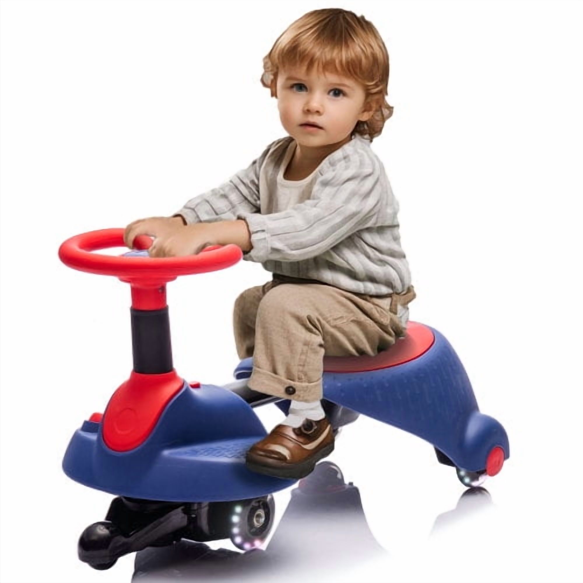 6V Ride on Wiggle Car with Pedal, Retractable 2 in 1 Wiggle Car for Kids Boys Girls with Flashing Wheels, Bluetooth, Toddlers Ride on Toy Swing Car for Ages 3 and Up, Blue