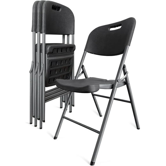 6V-Sermmoo 4 Pack Black Plastic Folding Chair, Indoor Outdoor Stackable Seat,750LB Capacity