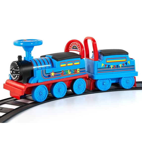 6V Toddlers Electric Ride on Train Kids Age 1-3 Boys Girls Gift with Tracks,Carriage,Music,Lights,Horns,Storage(Blue)